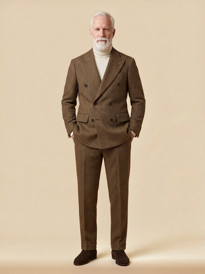 Arlington double breasted suit in Brown, studio, Gentlemens Manor