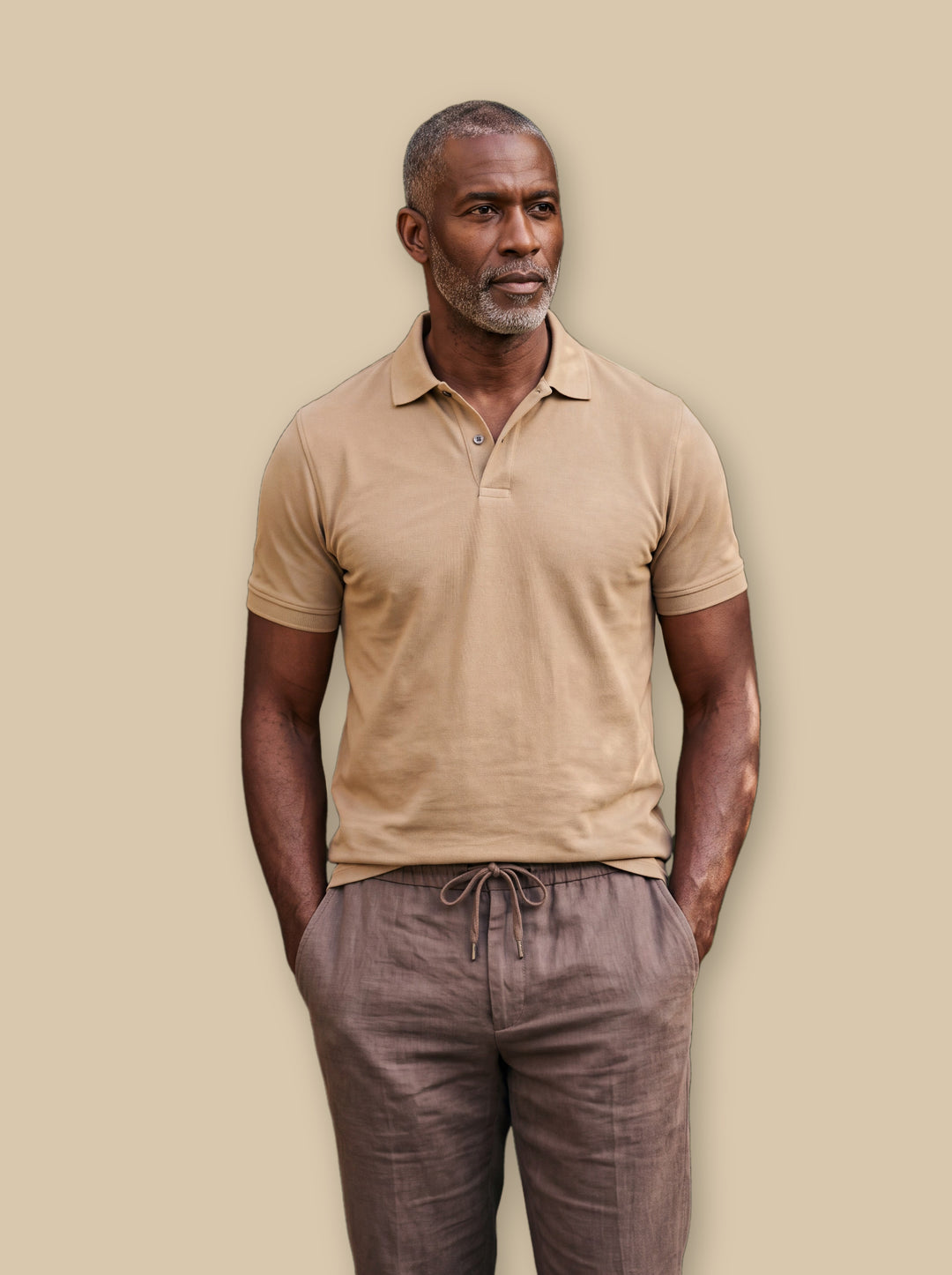 Asa polo shirt in Sand, studio - Gentlemens Manor