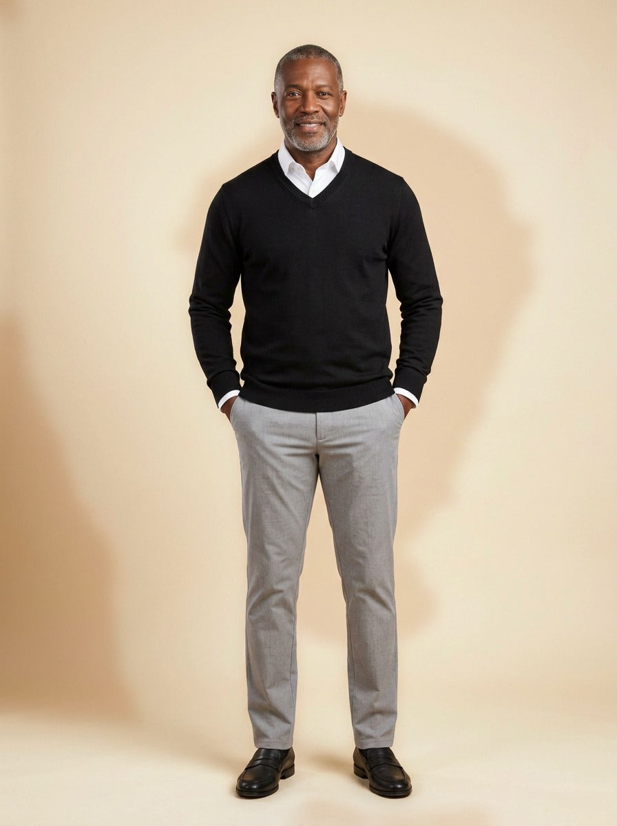 Ashby V neck sweater in Black, studio, Gentlemens Manor