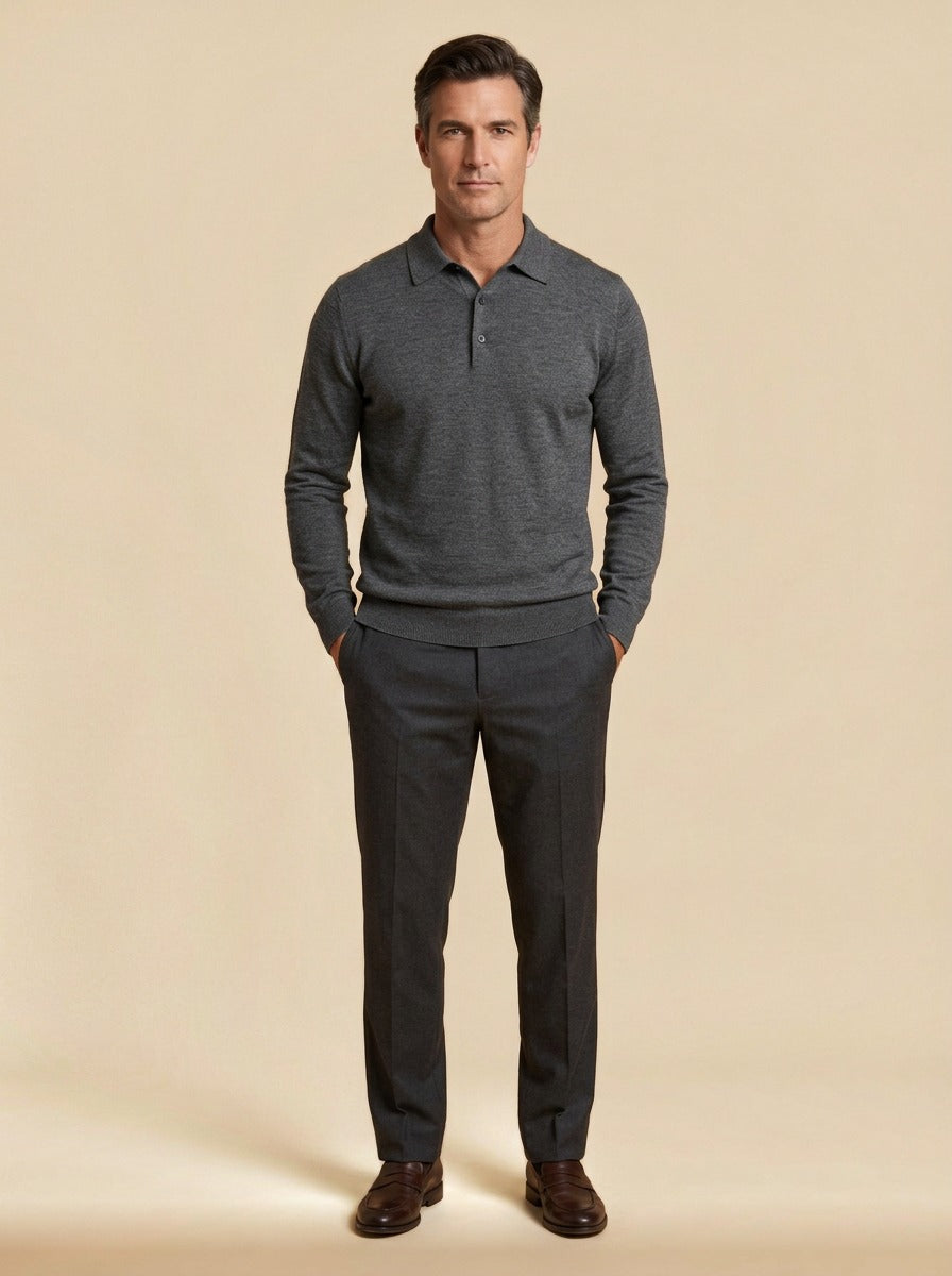 Ashcombe polo sweater in Charcoal, studio, Gentlemens Manor