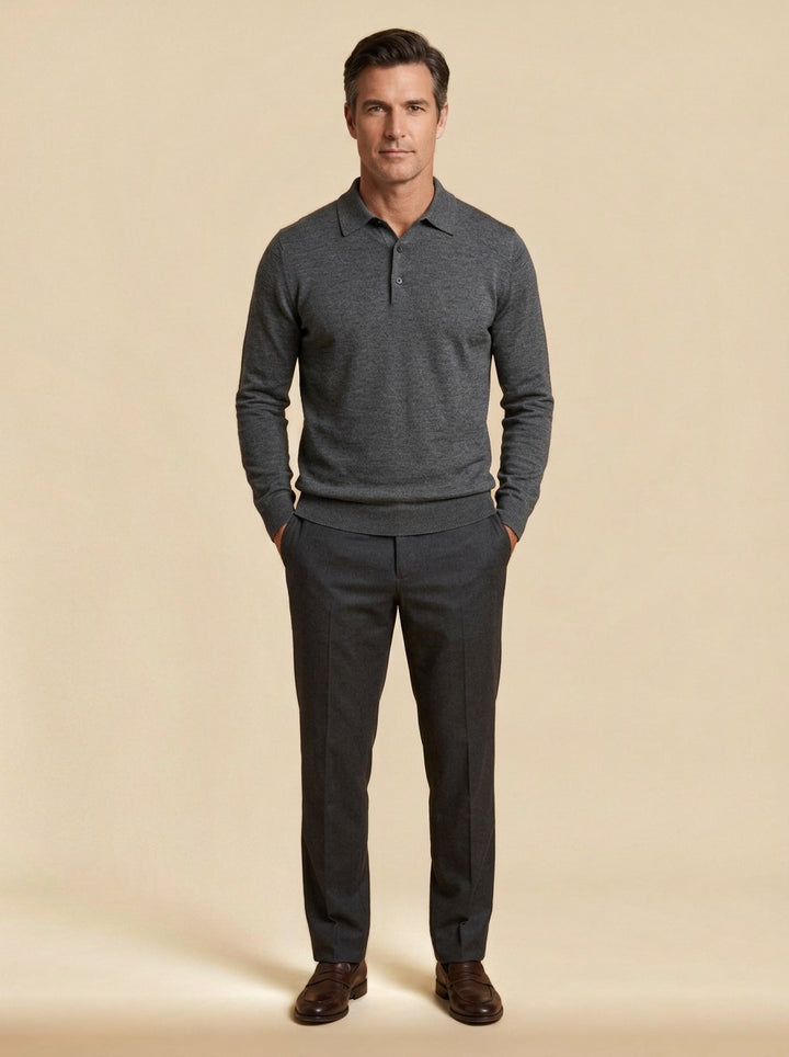 Ashcombe polo sweater in Charcoal, studio, Gentlemens Manor