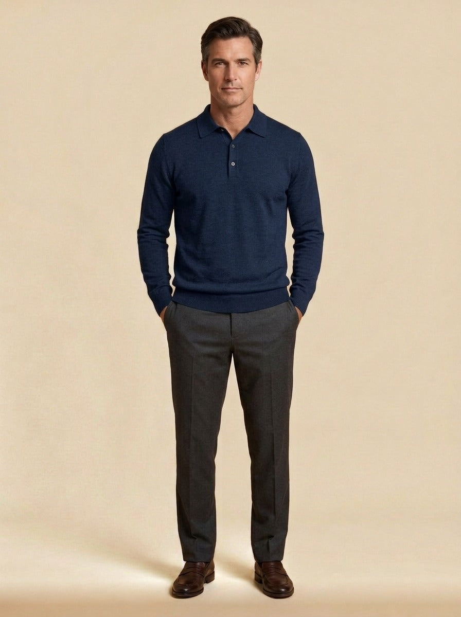 Ashcombe polo sweater in Navy, studio, Gentlemens Manor