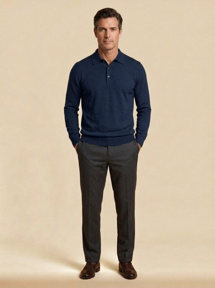 Ashcombe polo sweater in Navy, studio, Gentlemens Manor