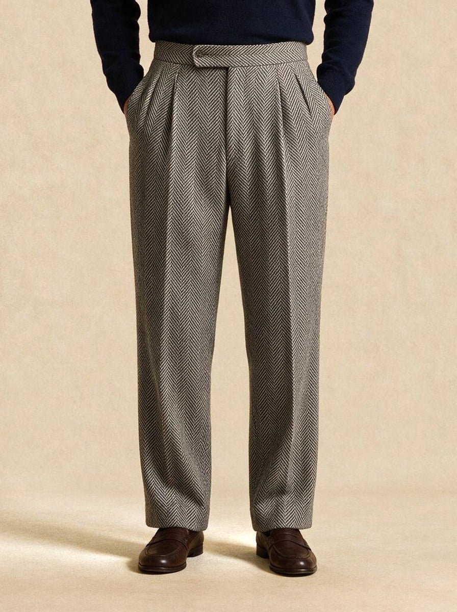 Ashcroft herringbone trousers in Grey, studio, Gentlemens Manor