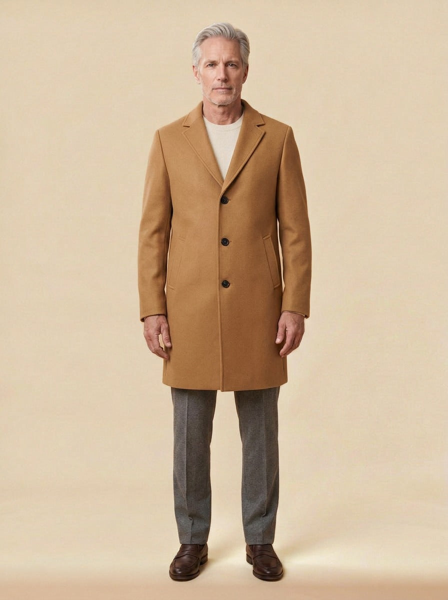 Ashdown overcoat in Camel, studio, Gentlemens Manor