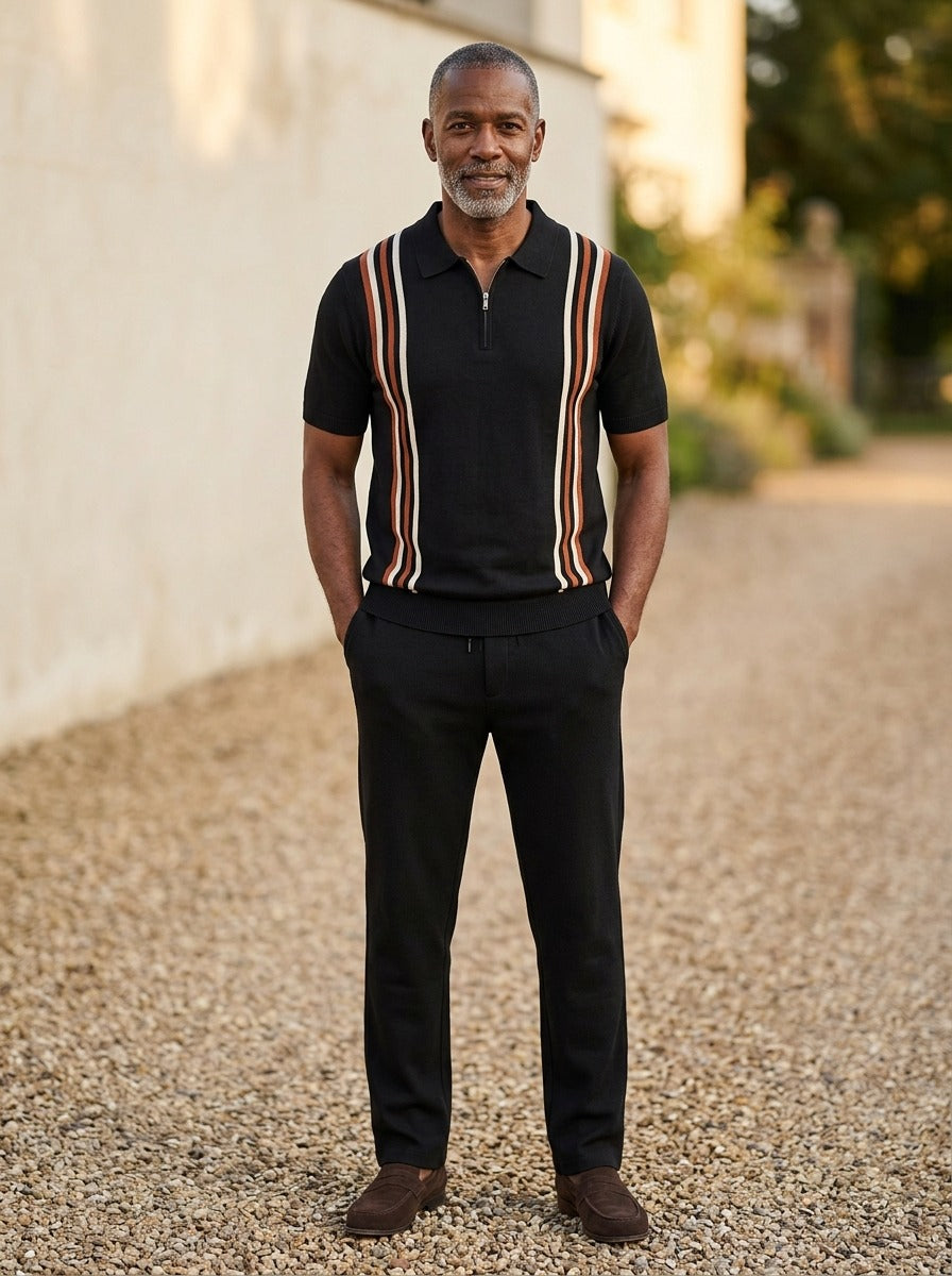 Ashford knit polo and pants set in Black, lifestyle, Gentlemens Manor