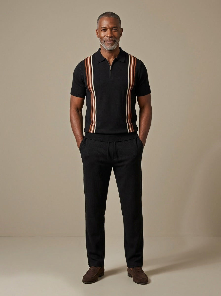 Ashford knit polo and pants set in Black, studio, Gentlemens Manor