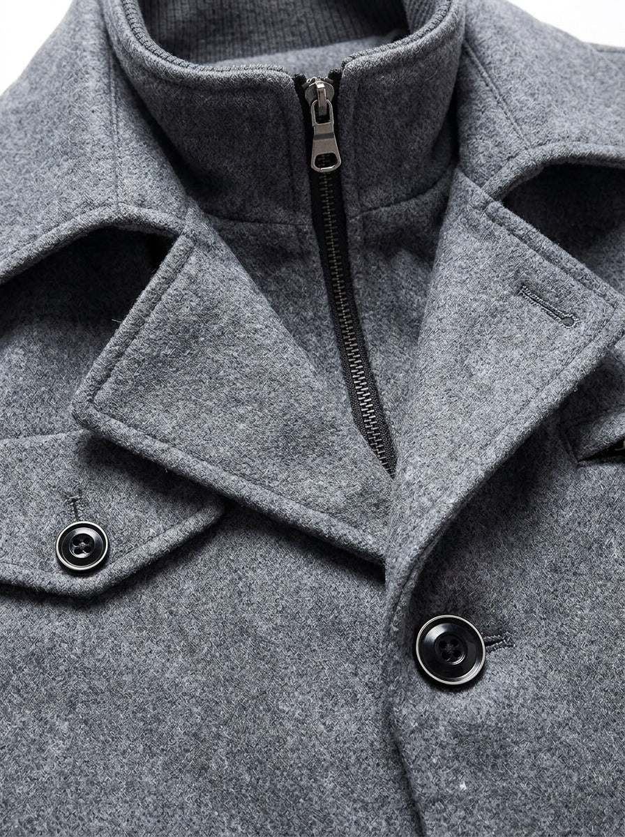 Ashland layered stand collar coat, fabric close up, Gentlemens Manor