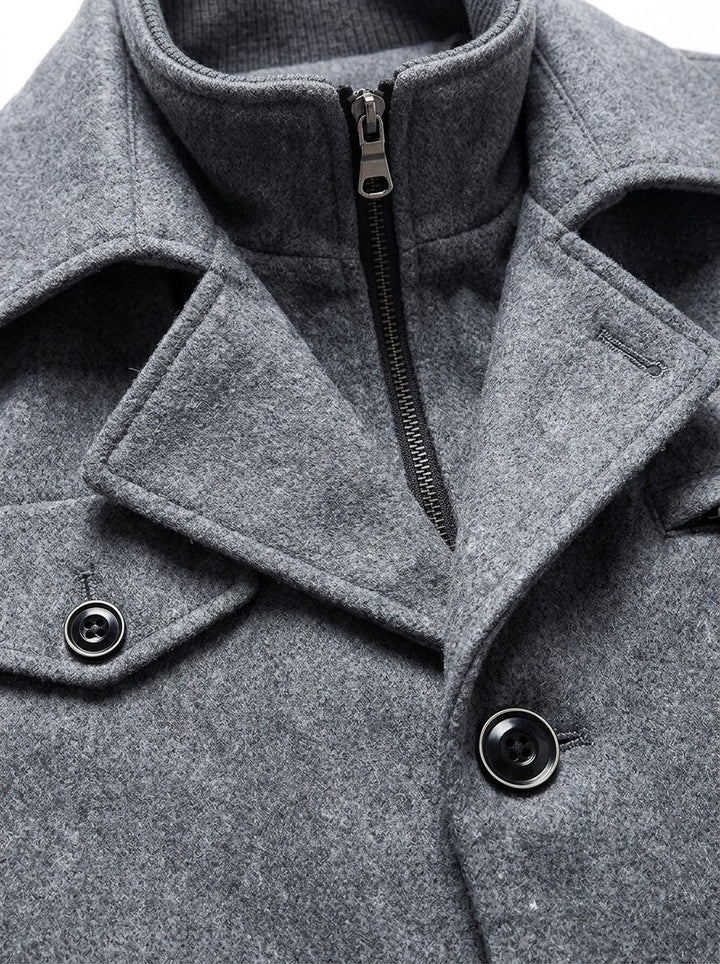 Ashland layered stand collar coat, fabric close up, Gentlemens Manor