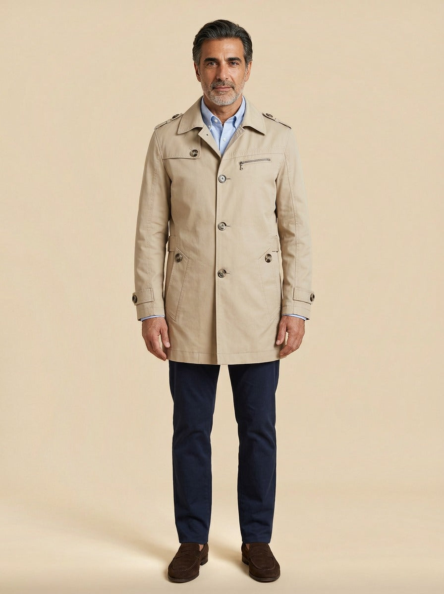 Ashton trench coat in Sand, studio, Gentlemens Manor