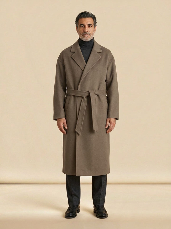 Ashworth wrap coat in Brown, studio, Gentlemens Manor