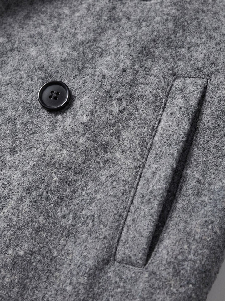 Atwater relaxed double breasted longline overcoat, fabric close up, Gentlemens Manor