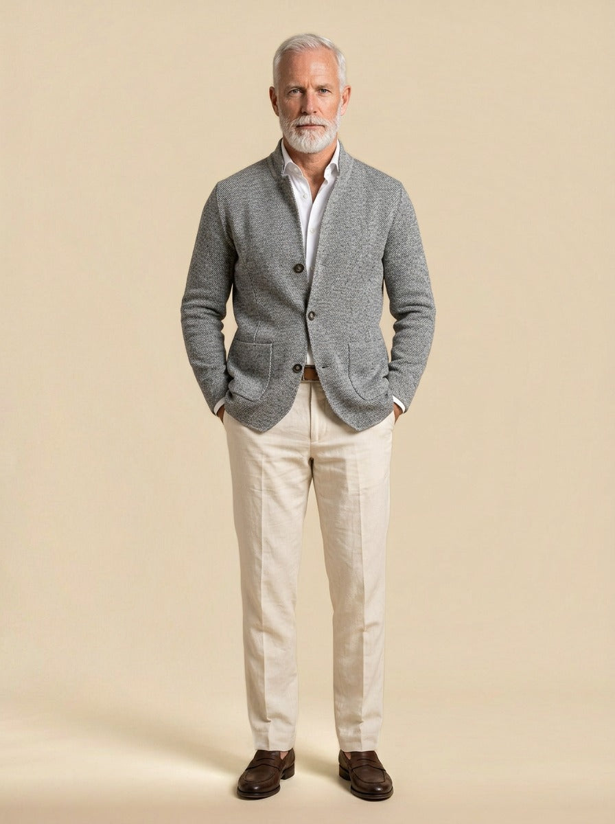 Atwood knit jacket in Grey, studio, Gentlemens Manor