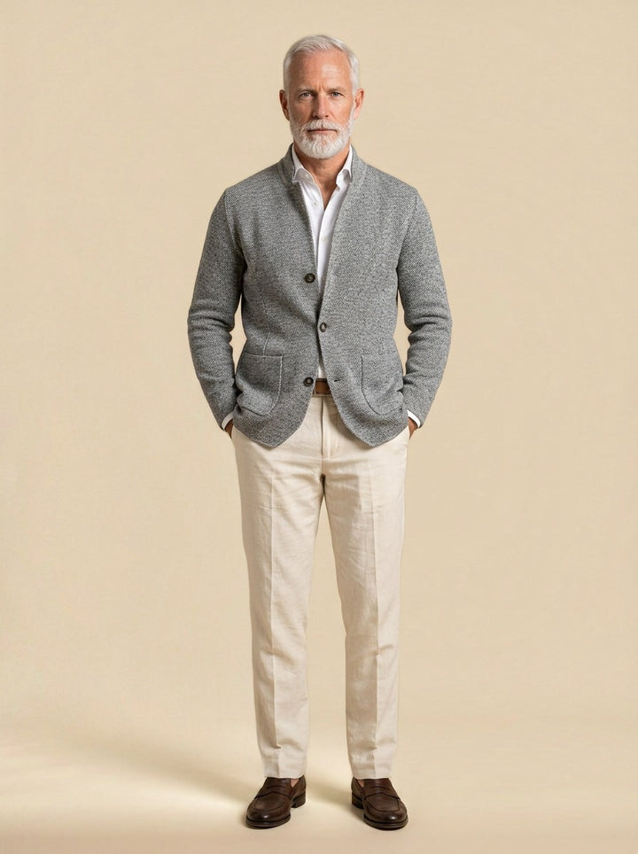 Atwood knit jacket in Grey, studio, Gentlemens Manor