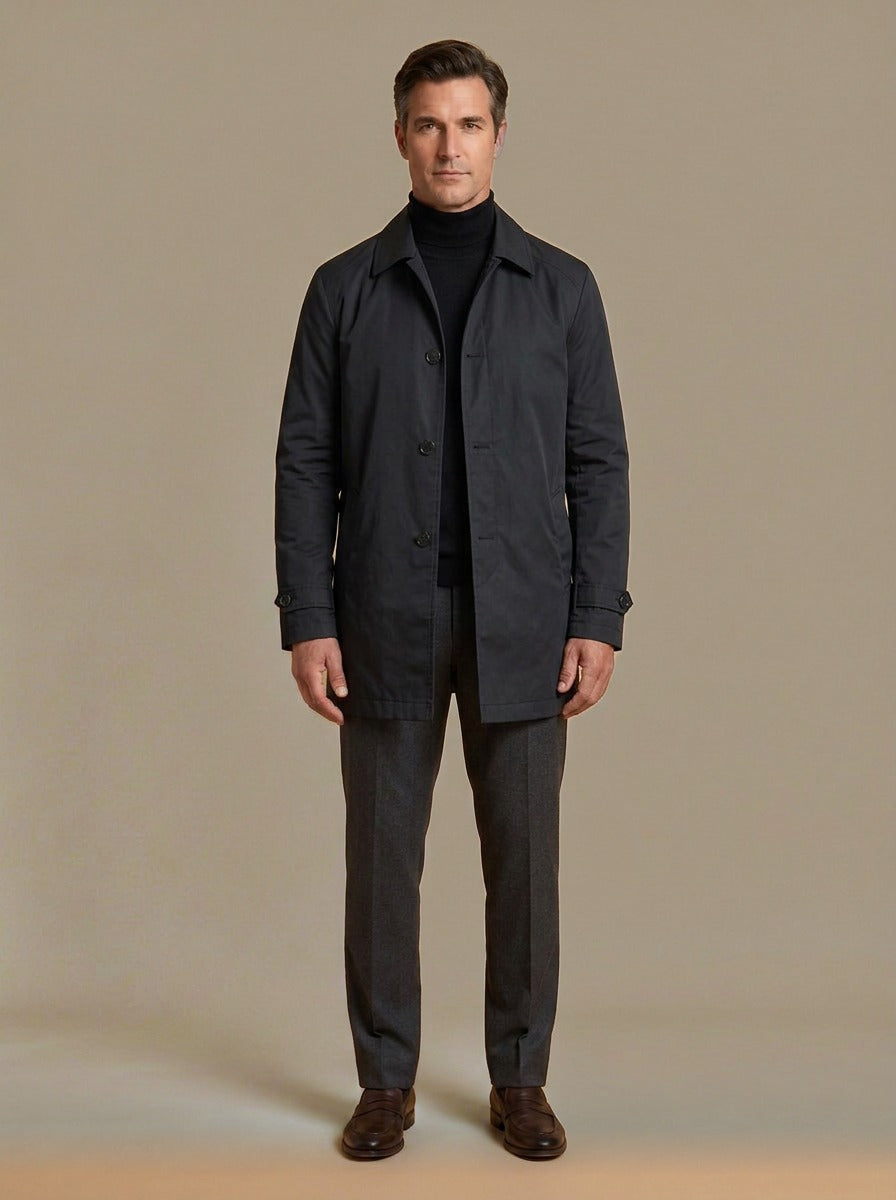 Audley quilted lined car coat in Black, studio, Gentlemens Manor