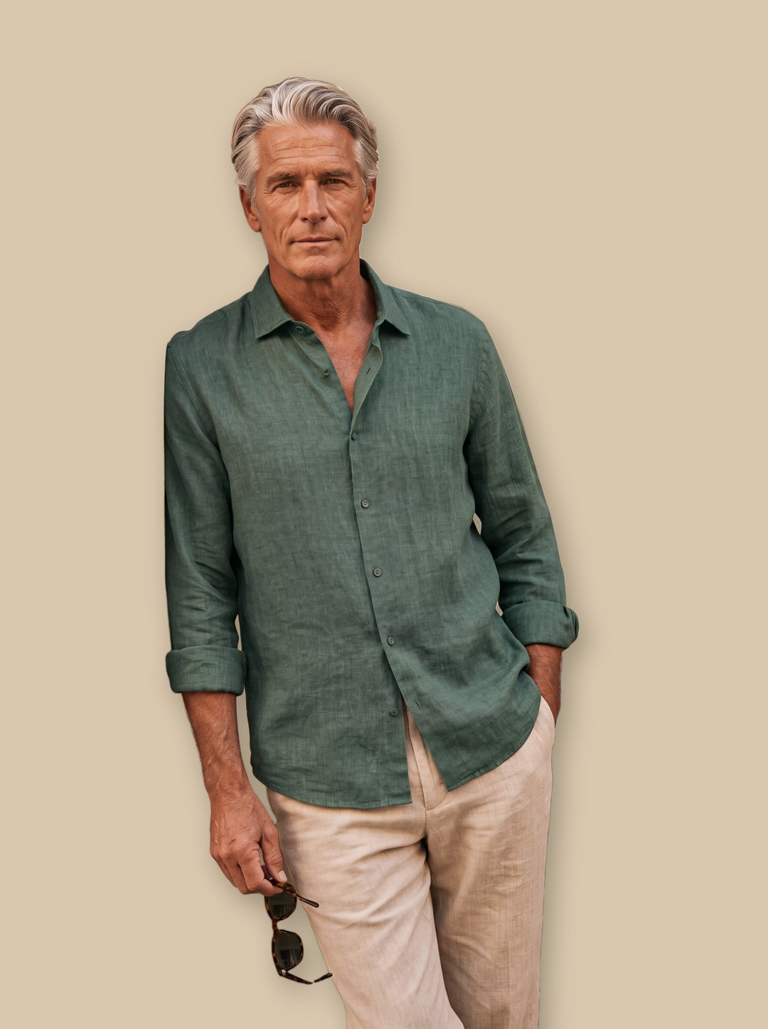 August linen shirt in Green, studio - Gentlemens Manor