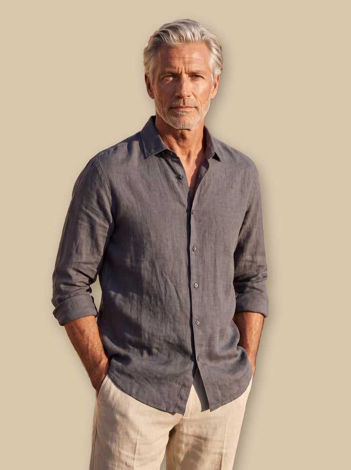 August linen shirt in Grey, studio - Gentlemens Manor