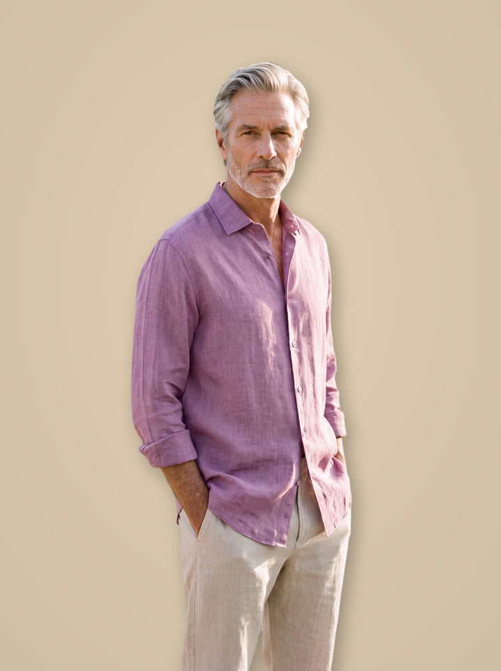 Augustus linen shirt in Pink, studio - Gentlemens Manor