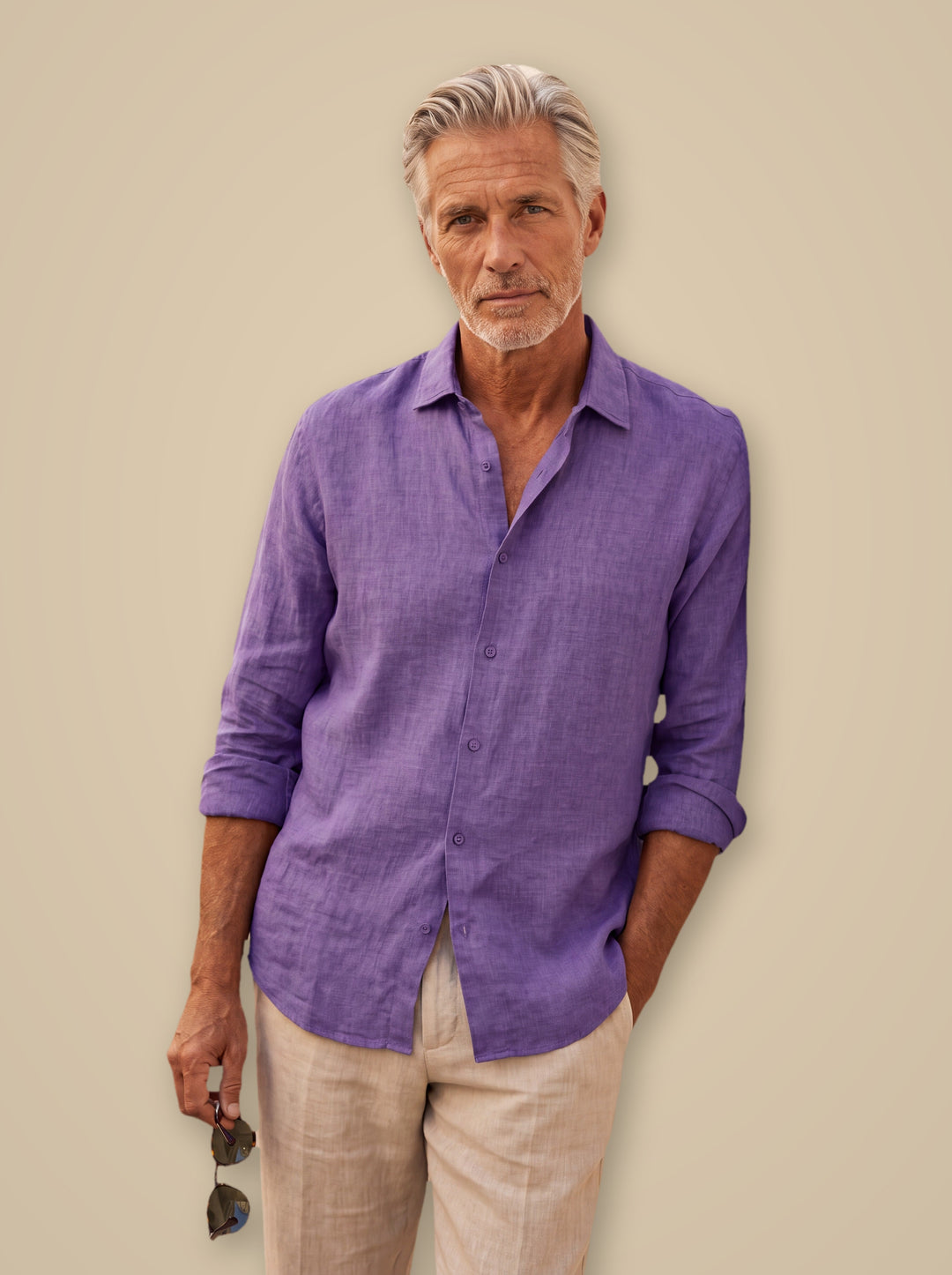Augustus linen shirt in Purple, studio - Gentlemens Manor
