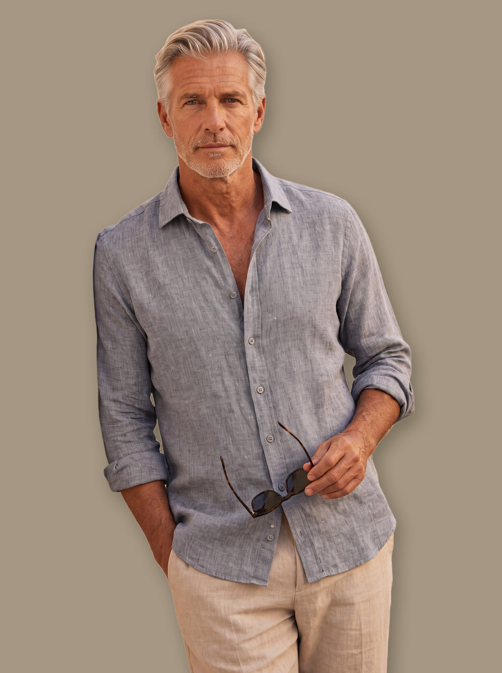 Austin linen shirt in Grey, studio - Gentlemens Manor