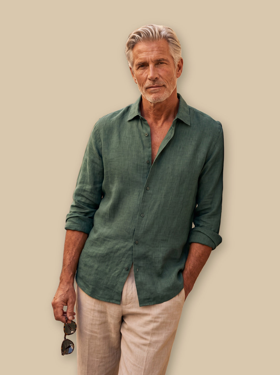 Avery linen shirt in Green, studio - Gentlemens Manor
