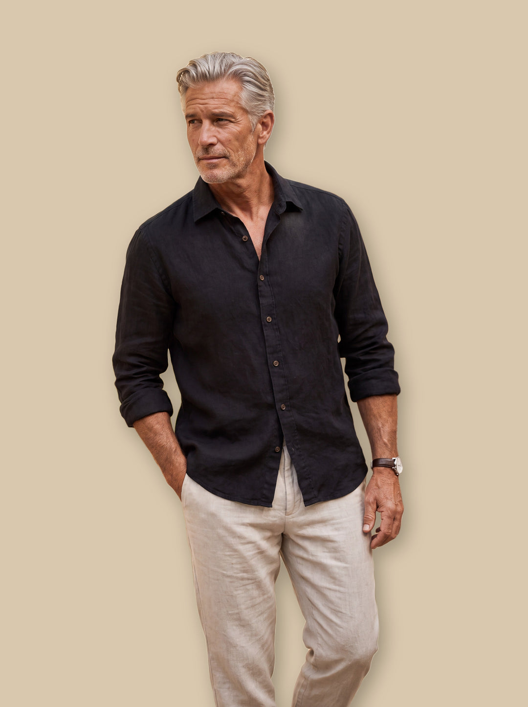 Axel linen shirt in Black, studio - Gentlemens Manor