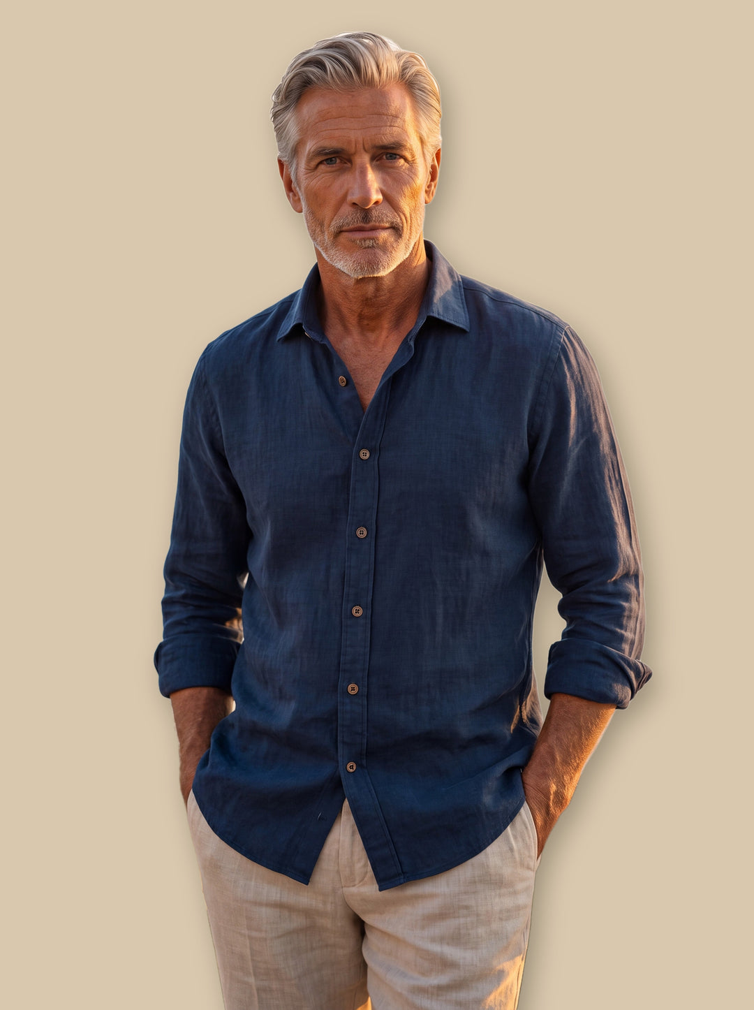 Axel linen shirt in Navy, studio - Gentlemens Manor