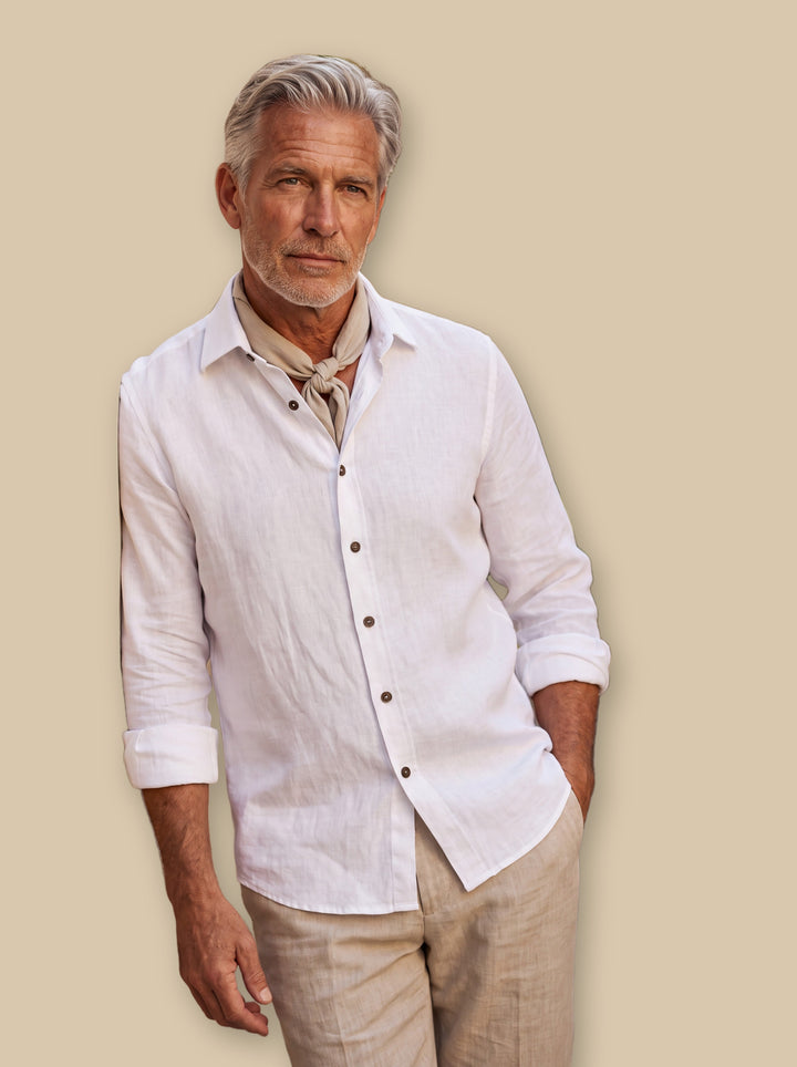 Axel linen shirt in White, studio - Gentlemens Manor