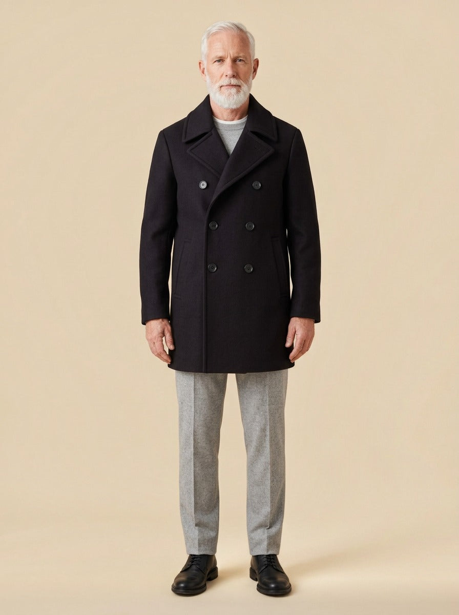 Bancroft peacoat in Black, studio, Gentlemens Manor