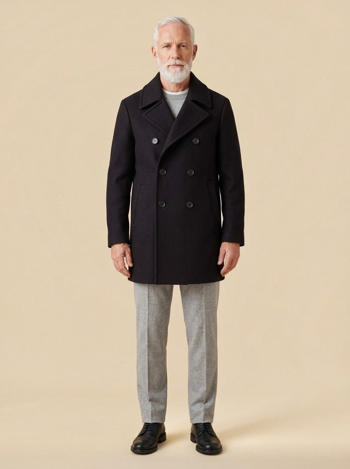 Bancroft peacoat in Black, studio, Gentlemens Manor