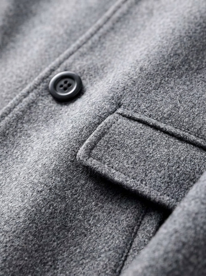 Barnett relaxed wool overcoat, fabric close up, Gentlemens Manor