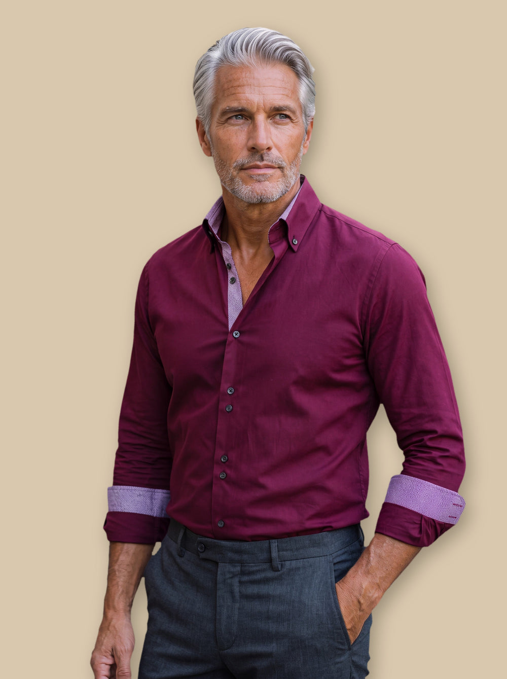 Barrett dress shirt in Burgundy, studio - Gentlemens Manor