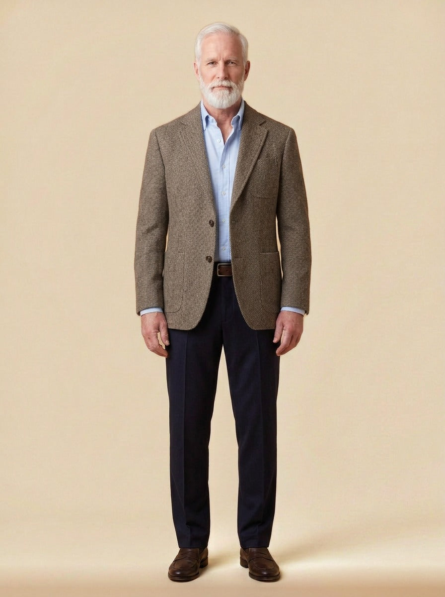 Barrington herringbone tweed blazer in Brown, studio, Gentlemens Manor