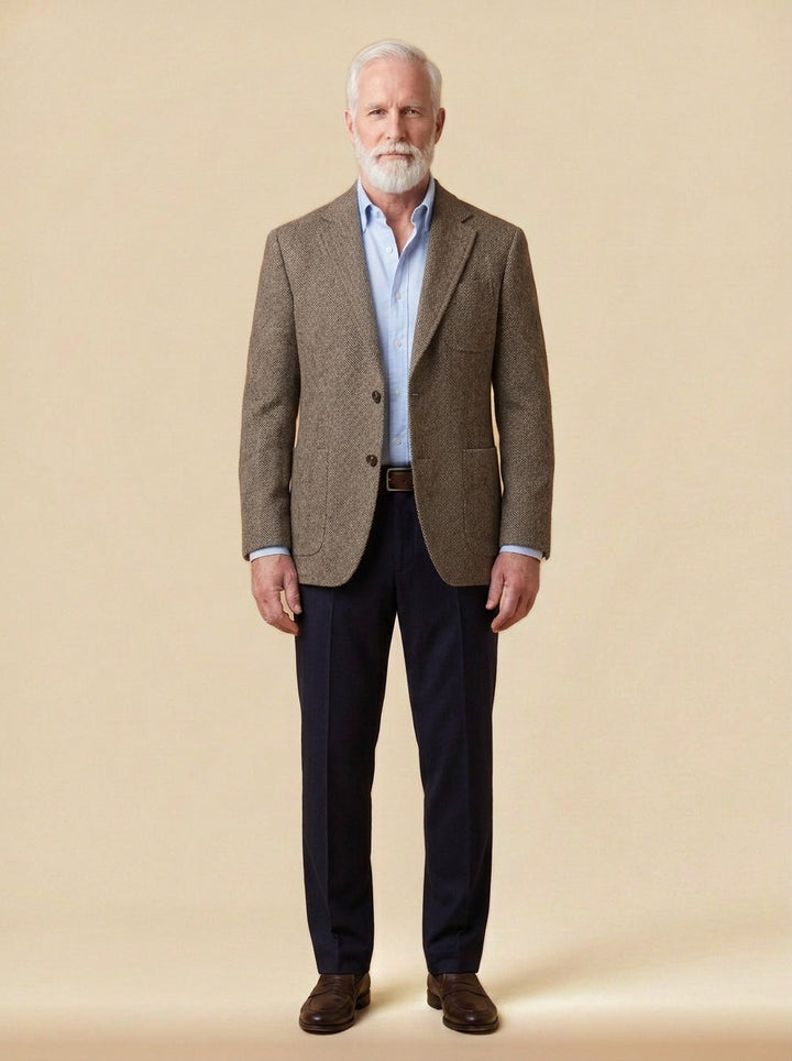 Barrington herringbone tweed blazer in Brown, studio, Gentlemens Manor
