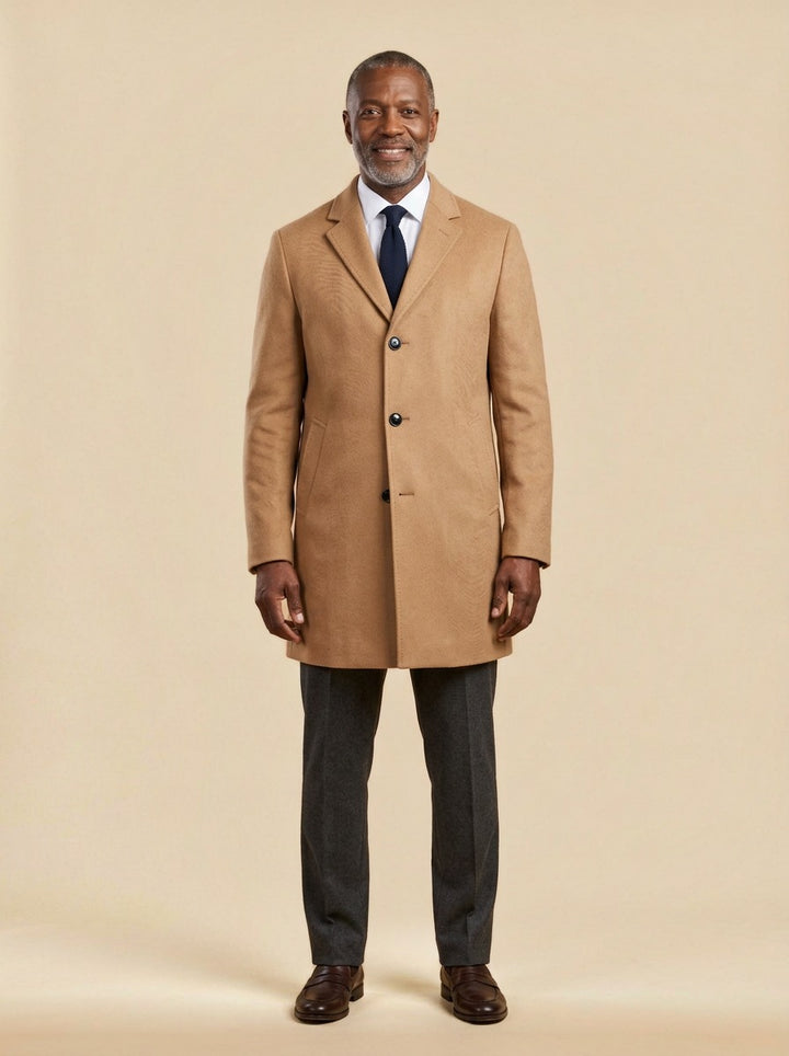 Barrow tonal textured overcoat in Camel, studio, Gentlemens Manor