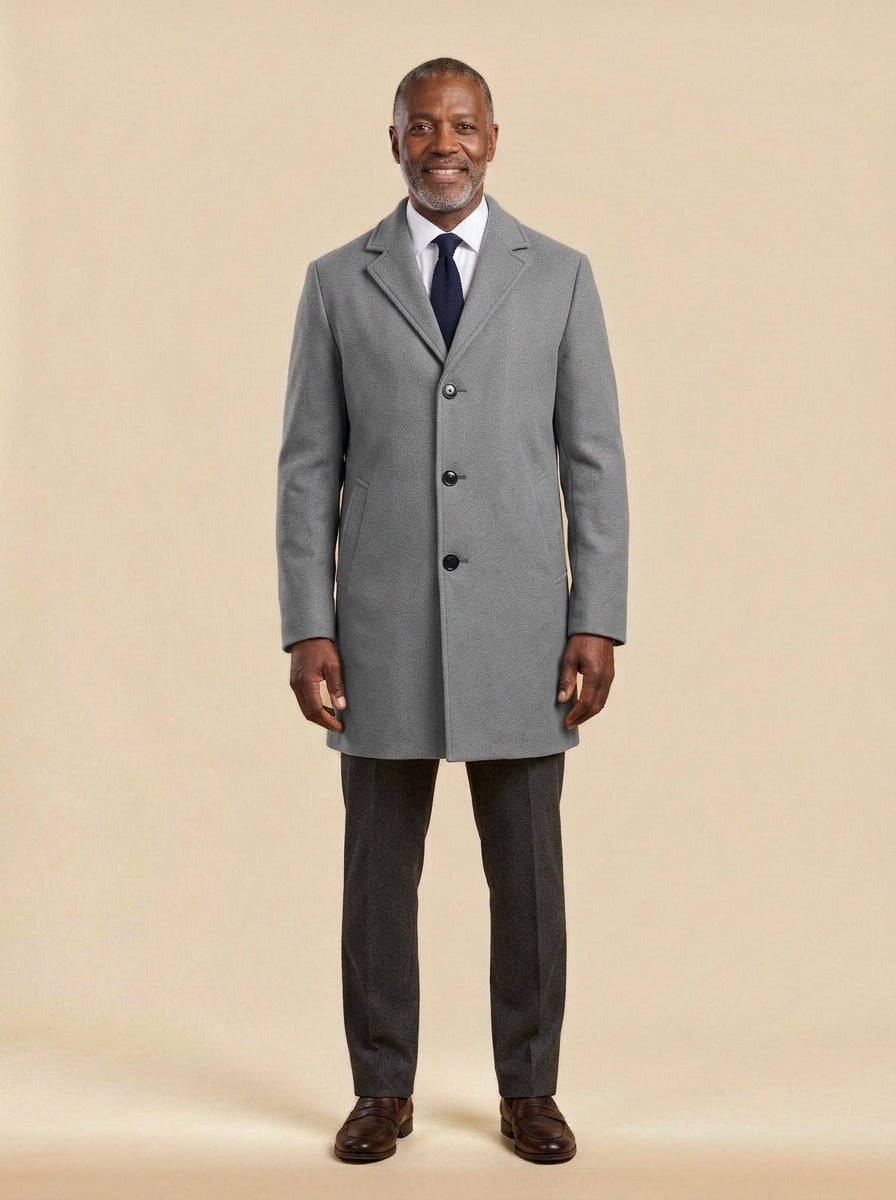 Barrow tonal textured overcoat in Grey, studio, Gentlemens Manor