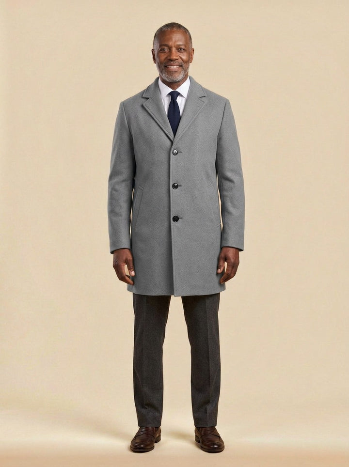 Barrow tonal textured overcoat in Grey, studio, Gentlemens Manor