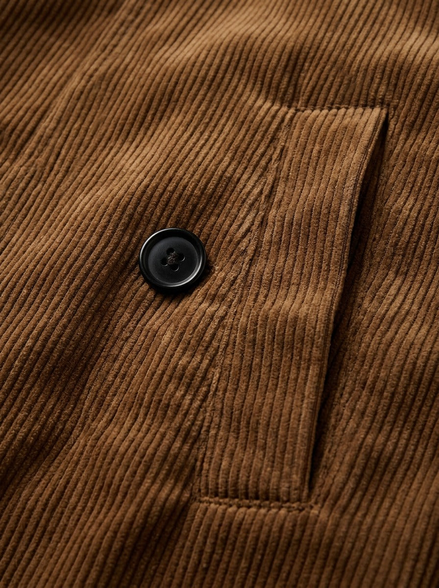 Barton corduroy stand collar overcoat, fabric close up, Gentlemens Manor