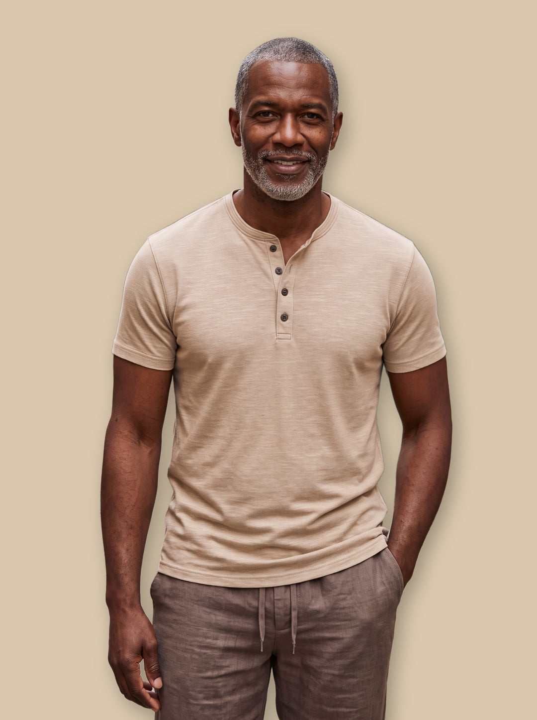 Basil polo shirt in Sand, studio - Gentlemens Manor