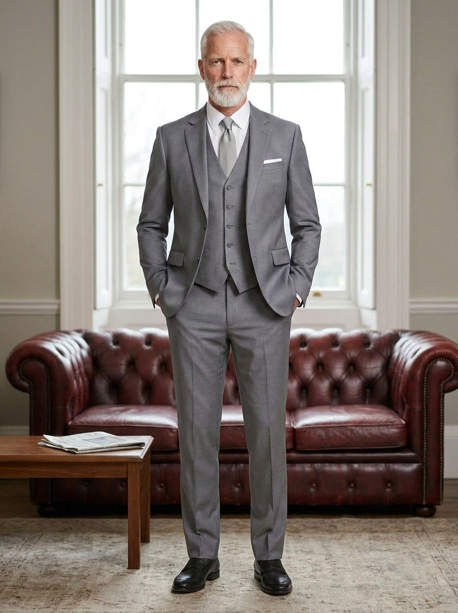 Beaumont three piece suit in Grey, lifestyle, Gentlemens Manor