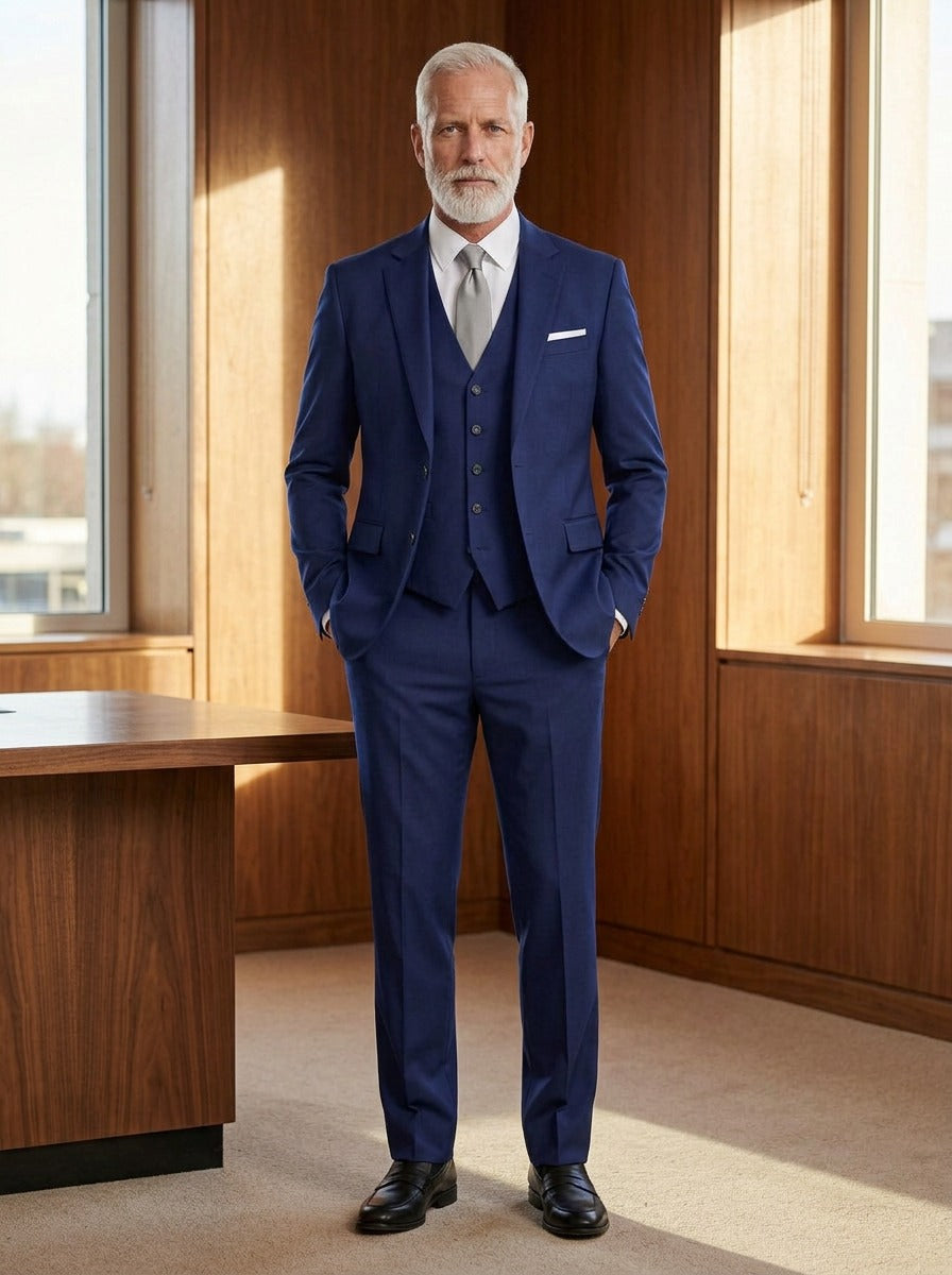 Beaumont three piece suit in Navy, lifestyle, Gentlemens Manor