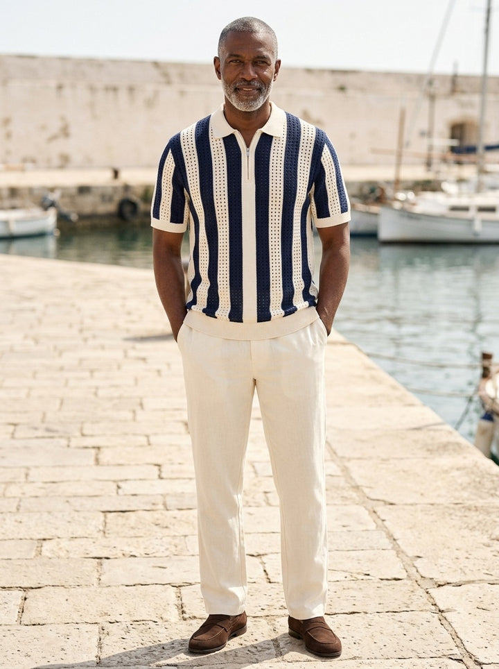 Beckett knit polo and pants set in Navy, lifestyle, Gentlemens Manor