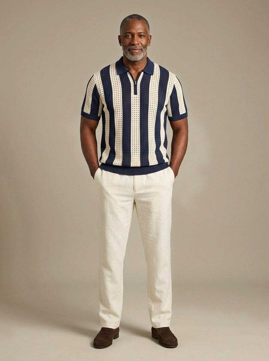 Beckett knit polo and pants set in Navy, studio, Gentlemens Manor