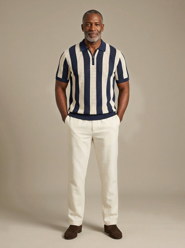 Beckett knit polo and pants set in Navy, studio, Gentlemens Manor