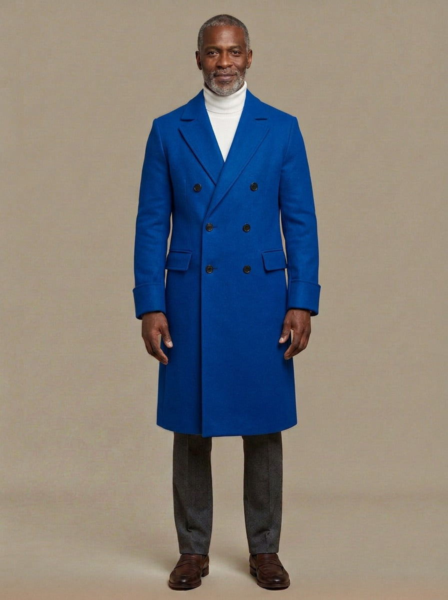 Bedford long double breasted overcoat in Blue, studio, Gentlemens Manor