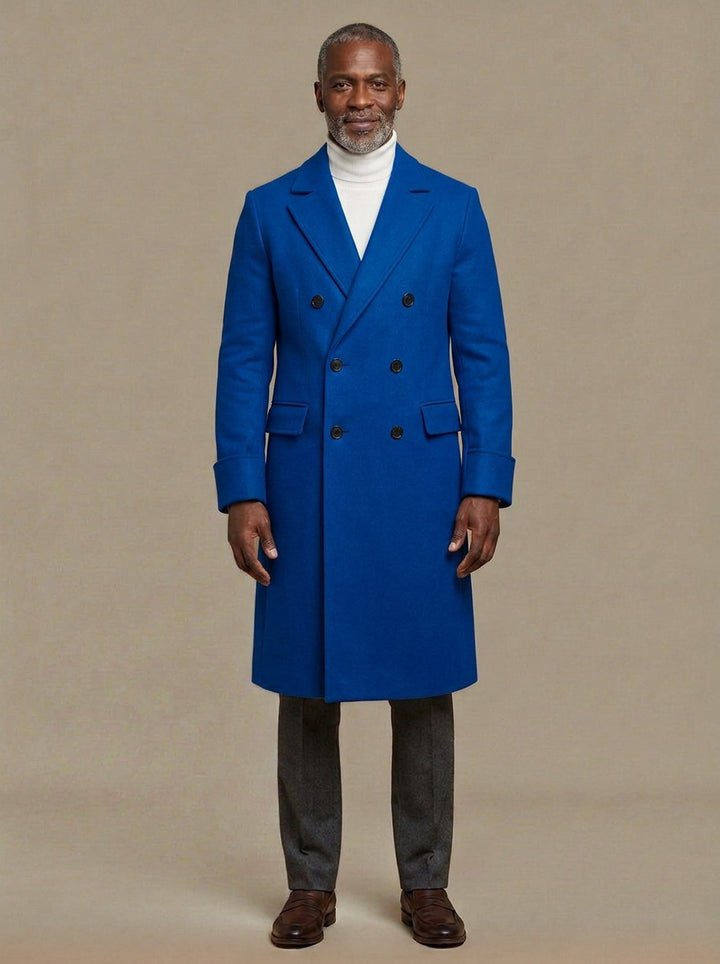 Bedford long double breasted overcoat in Blue, studio, Gentlemens Manor