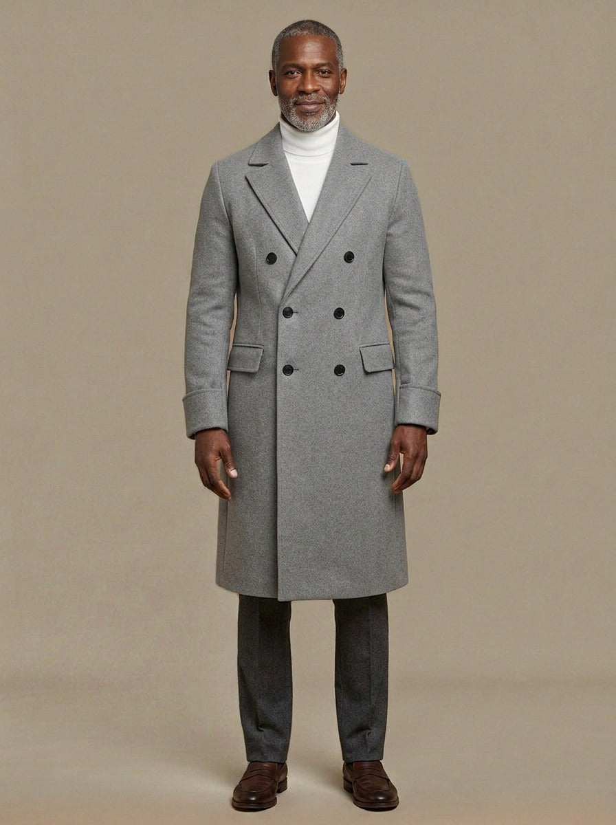 Bedford long double breasted overcoat in Grey, studio, Gentlemens Manor