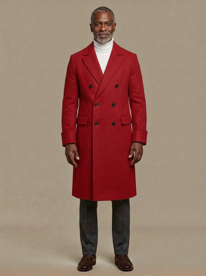 Bedford long double breasted overcoat in Red, studio, Gentlemens Manor