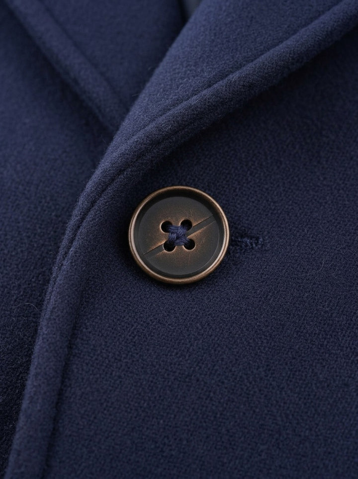 Bellingham double breasted peak lapel overcoat, fabric close up, Gentlemens Manor