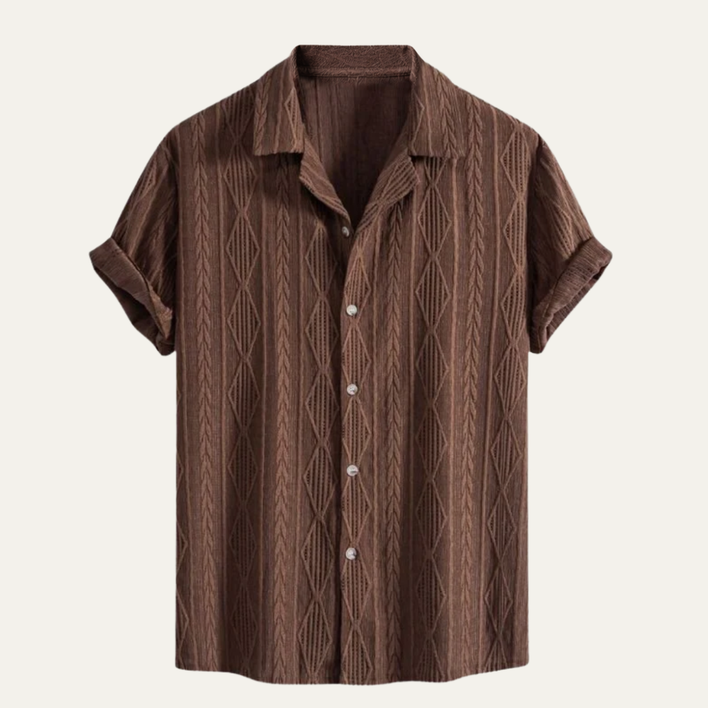 Benedict short sleeve shirt in Brown, product flat lay - Gentlemens Manor